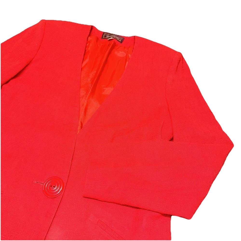Vintage‎ Worthington 100% Cotton Classic Preppy Red Blazer Longline Women's 12T